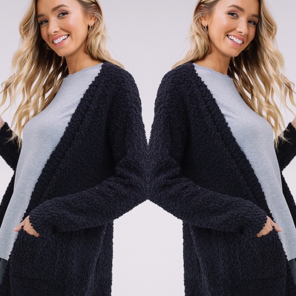 BLACK POPCORN TEXTURE CARDIGAN - Picture 3 of 3